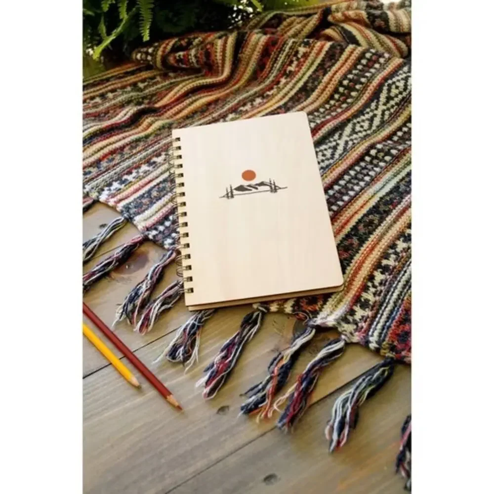 Denik NWT 130 Lined Pages Spiral Bound Wooden Notebook 8.75x6.125